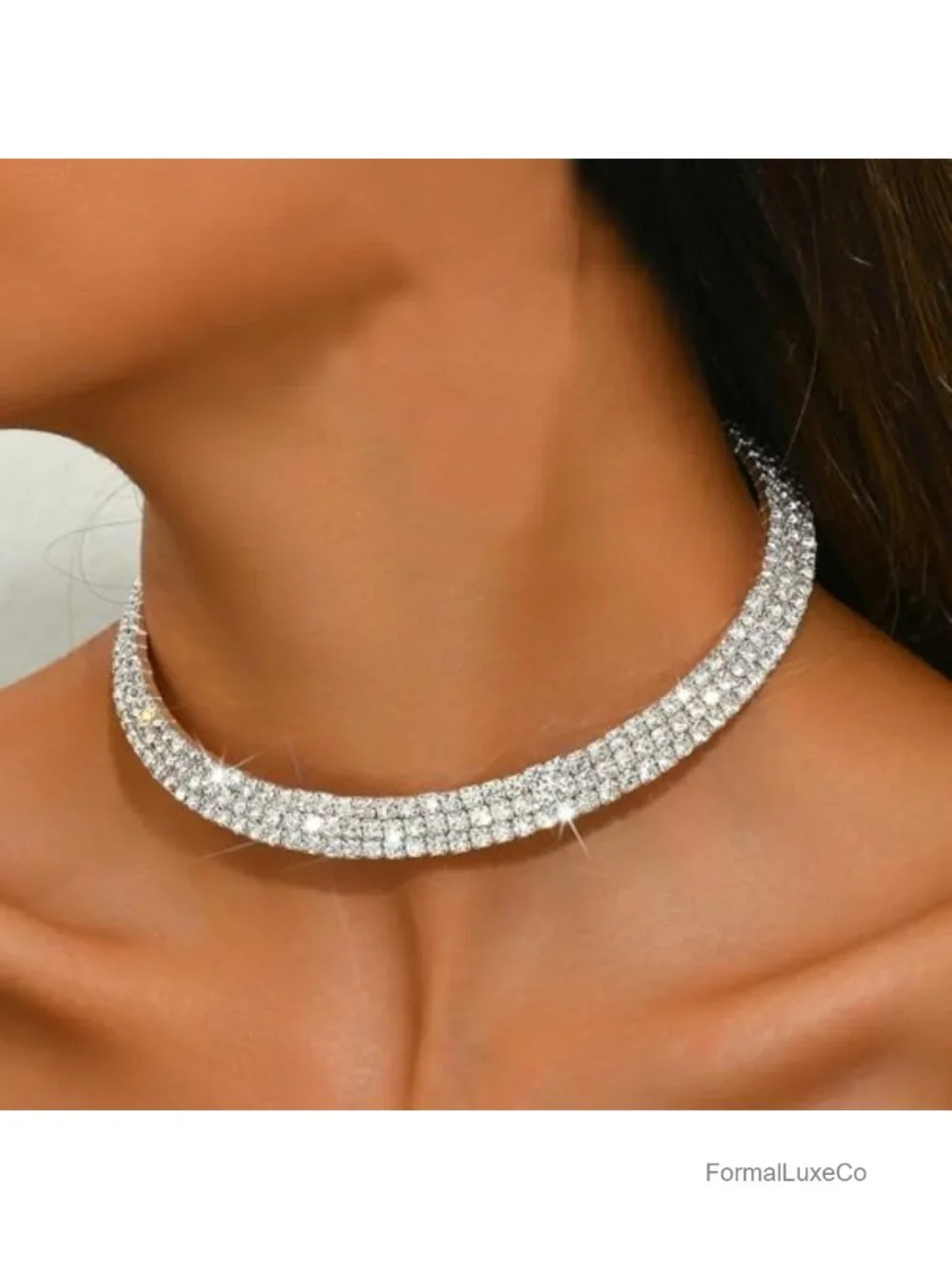 Cubic Zirconia Tennis Choker Necklace with Lobster Clasp